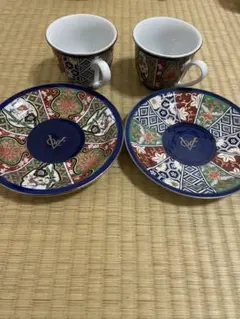 浪漫 コーヒーカップ＆ソーサー 2客セット 和柄 金襴風 美濃焼風