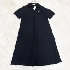 新品タグ付き FILA ゆったりフレアーポロワンピース ミモレ丈 黒 半袖 Lのサムネイル
