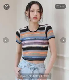 by muni:r / カラーミックスストライプネットTシャツ