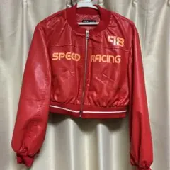 SHEIN ショート丈 ブルゾン ファイヤーパターン　赤　炎