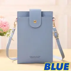 薄型　軽量　スマホショルダーバック　スマホポーチ　携帯　ロゴあり　ブルー　青
