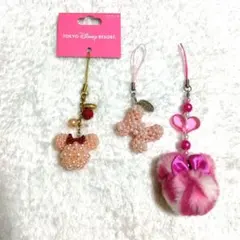 ディズニー ミニービーズストラップ♡ミニー♡リボン♡ファーストラップ ハート