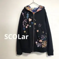 スカラー　ScoLarキノコ刺繍入りリバーシブルジップアップパーカー　花柄 Mのサムネイル