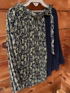 ネイビー 花柄 プリーツスカート　しまむら　ウエストゴム　即購入OK