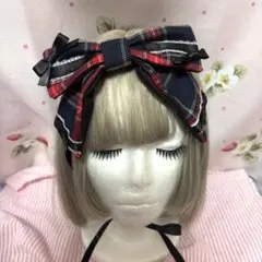 赤チェックリボンヘッドドレス♡盛り髪 ロリィタ 地雷系 姫ギャル ヘッドドレス