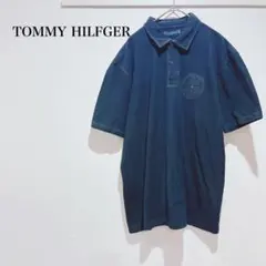 トミーヒルフィガー ポロシャツ ネイビー 半袖 ロゴ刺繍 シンプル 無地