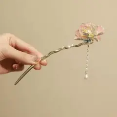 F7021 ボタン型のかんざし　簪 ヘアアクセサリー　牡丹模様のカンザシ　髪飾り