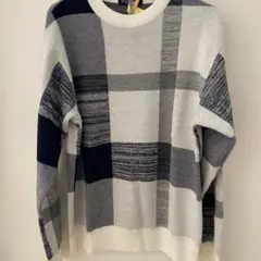 ブラックレーベルクレストブリッジ チェック柄ニットセーター Mサイズ グレー系