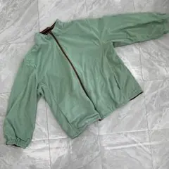 フリースジャケット ジップアップ ボーダー柄 裏起毛 ミントグリーン×ブラウン