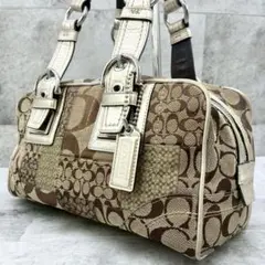 入手困難 良品 コーチ パッチワーク シグネチャー ハンドバッグ ミニボストン