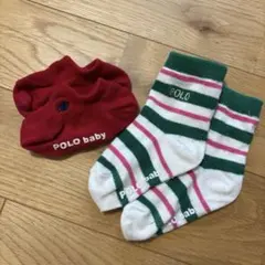 POLO BABY ベビー靴下 2足セット ボーダー レッド　10〜12cm