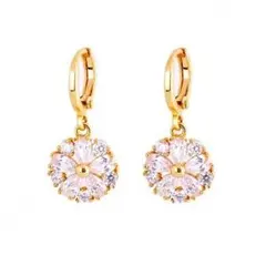 可愛い フラワーデザイン オーストリア クリスタル フープピアス 18K (金)