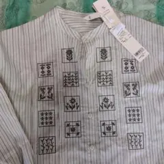 cloud nine ストライプ 刺繍 長袖シャツ ベージュ M-Lのサムネイル