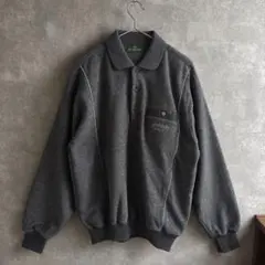 襟付きスウェット メンズ M 刺繍 ハーフボタン グレー Vintage古着