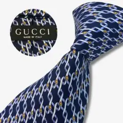GUCCI シルクネクタイ リボン柄 幾何学柄 ネイビーブルー