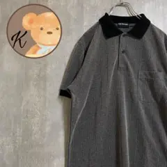 【雰囲気◎】メンズ　ポロシャツ　半袖　L 日本製　ストライプ　グレー　ブラック