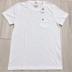 新品タグ付 アバクロ Tシャツ S 白 ムース刺繍 ポケット MUSCLE