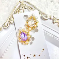 ハンドメイドイヤリング【No.063】痛くない かわいい ガラス アシンメトリー