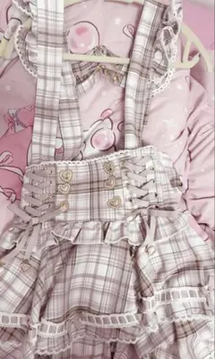 LIZLISA はしごリボンチェックティアードスカパン ピンク