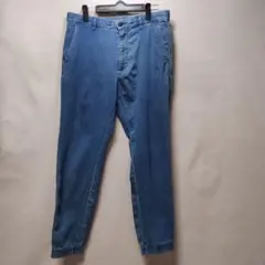 ユニクロメンズ薄いデニム前ジッパー付き ゴム入りドローコード付きジョガーパンツM