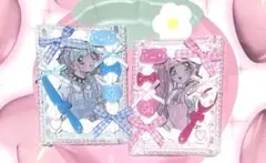 トレカケーホイップデコ 硬質ケース ピンク 水色 B8 ネコ 萌え 推し活