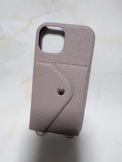 ピンクベージュレザー風 iPhoneケース スナップボタン付き