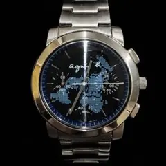 ☆ Agnès b. ワールドマップ クロノグラフ SS メンズ腕時計 稼動品 