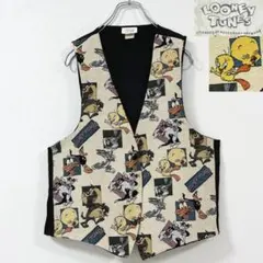 L～XL相当　90s　USA製　ルーニーテューンズ　トゥイーティー　ベスト　ジレ