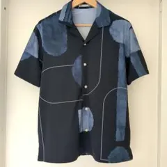 ZARA 総柄オープンカラーシャツ 半袖 開襟 抽象柄 ブルー系 メンズ Mのサムネイル
