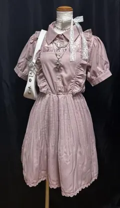 axes femme POETIQUE レース切替 プリーツワンピース ピンクのサムネイル