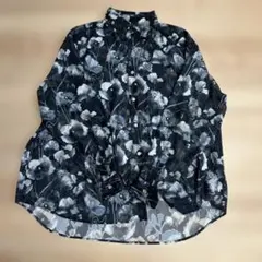 フラワージャガードシアーシャツ ブラックS