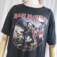 XLサイズ アイアンメイデン ダメージ ボロ 半袖 Tシャツ バンT 古着 黒