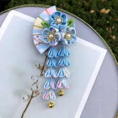 ちりめん 花 ヘアクリップ 和飾り 七五三　夏祭り　花火大会　浴衣　お揃い　水色