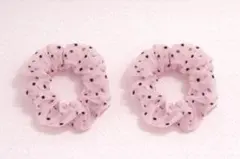 キッズ シュシュ 2個セット ピンク 水玉 シアー ヘアゴム