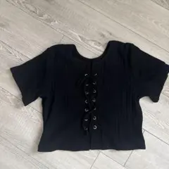 OLIVE des OLIVE レースアップテレコトップス ブラック　半袖のサムネイル