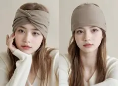 2WAY ヘアバンド ベージュ ターバン ヘッドバンド レディース洗顔 メイク用
