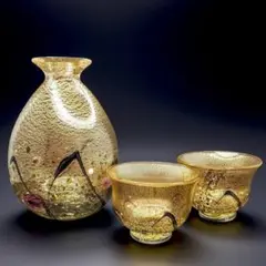 黒木国昭 作　　銘 金彩【　光琳　】 　　酒器揃　　現代ガラス芸術の巨匠 作品