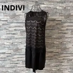⭕️INDIVI ノースリワンピース　レース使い　裏地あり　切り替え　ドレス　M