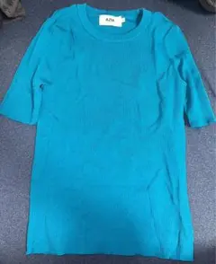 AZUL ターコイズ リブ編み 半袖Tシャツ