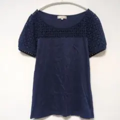 【美品】ロペ ROPE カットソー Tシャツ M ネイビー レース 透け感 綿のサムネイル