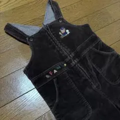 ファミリア　コーデュロイチェックロンパース ダークブラウン 刺繍