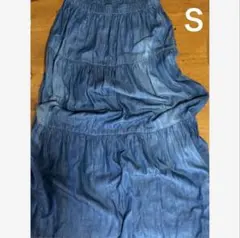 ユニクロ レディース ティアードスカート ロング Ｓ デニム ハイウエスト 青