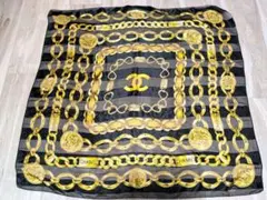 CHANEL シャネル スカーフ ゴールドチェーン ノベルティ 大判 えんじ色