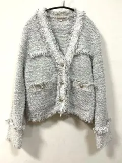 未使用　アプワイザーリッシェ　ラメツイード　ニットジャケット　ライトグレー　S