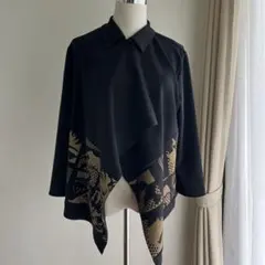 極美品 】エイココンドウ パッチワーク チュニック フリル袖 シアー 黒