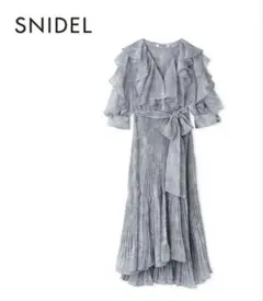 SNIDEL スナイデル　フリルプリーツプリントワンピース　ブルー