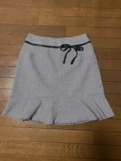 ギンガムチェック　日本製美品　台形ミニスカート　デートに　リボン付き