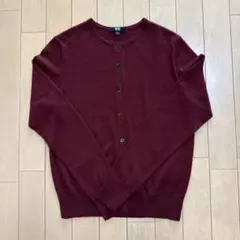 エクストラファインメリノクルーネックカーディガン　ワイン色　Sサイズ