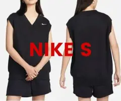 残少 S ナイキ オーバーサイズ フリース ベスト Vネック スウェット 黒