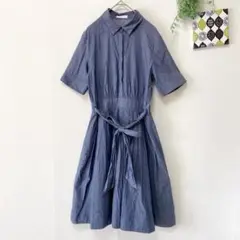 【アクアガール】 シャツワンピース M 半袖 デニム風 ひざ丈 可愛い